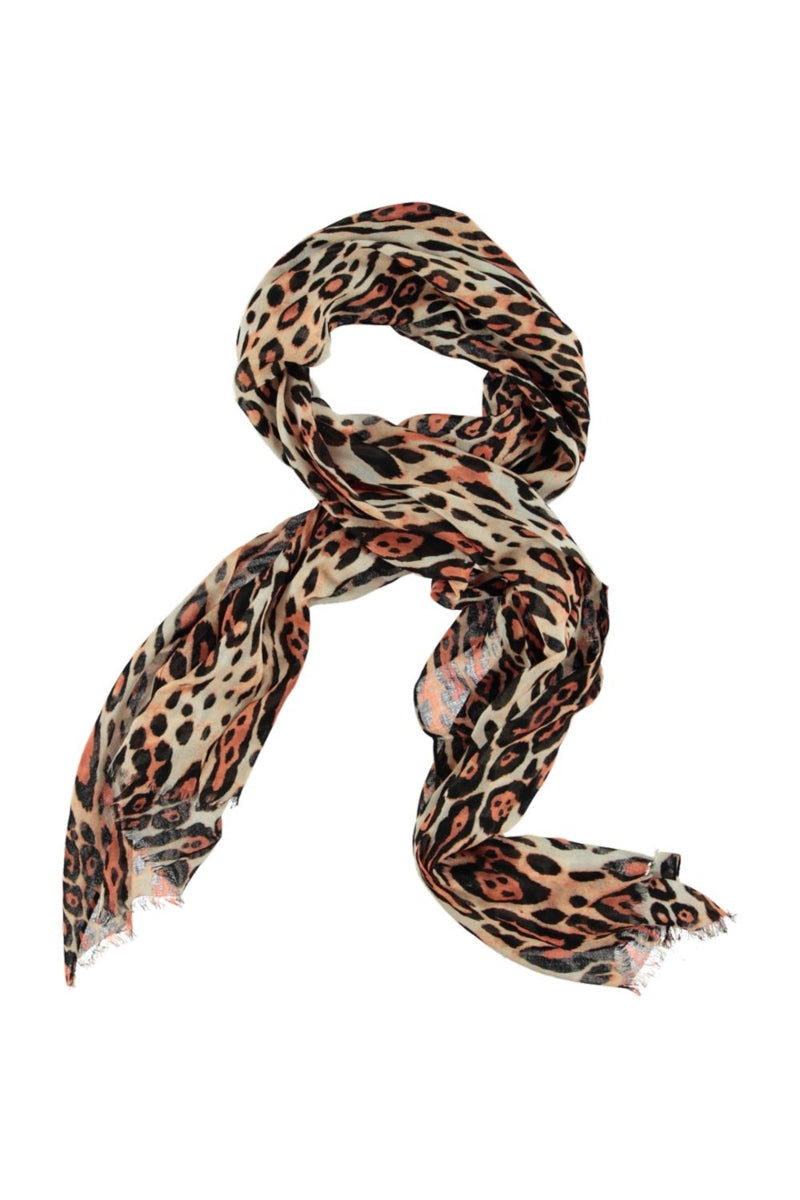 ROMANO sjaal peach zwart met panterprint, viscose 52 x180cm