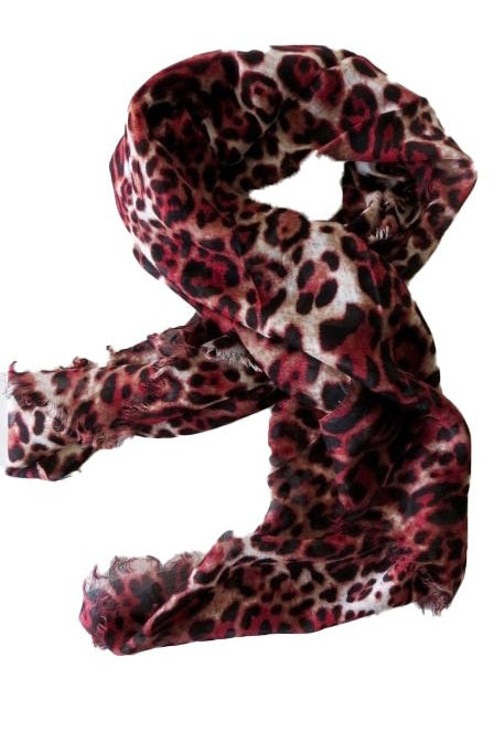 ROMANO Schal rot schwarz mit Leopardenmuster