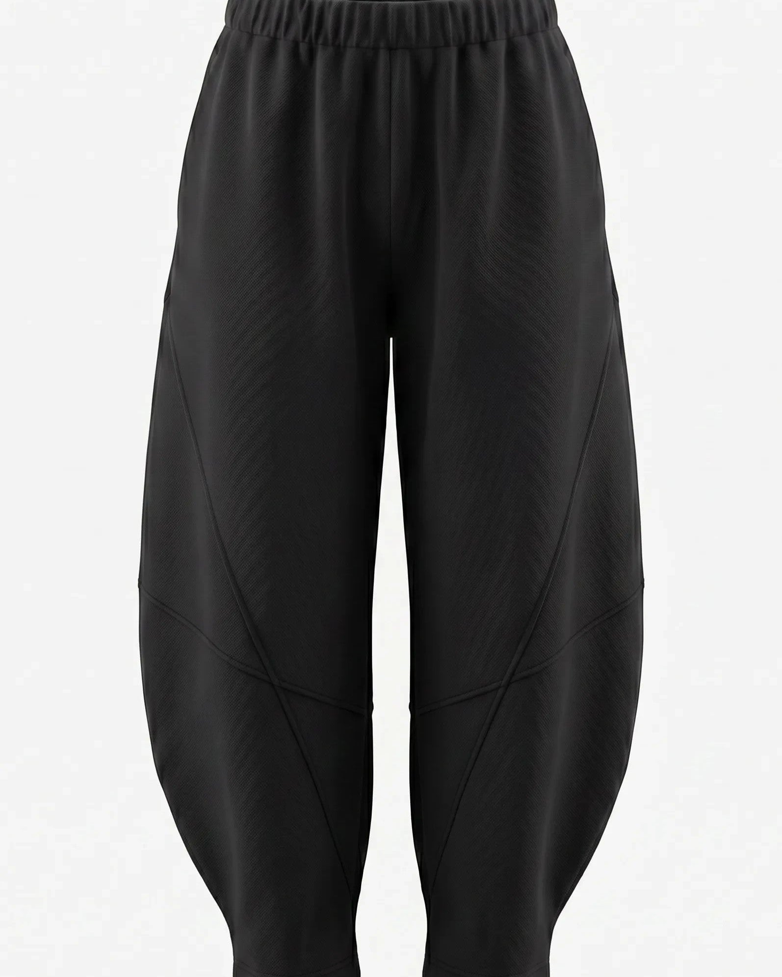 LEEZZA Sort AARHUS CLAY schwarze Barrel-Leg-Hose aus Baumwoll-Modal-Jersey mit elastischem Bund und Seitentaschen.