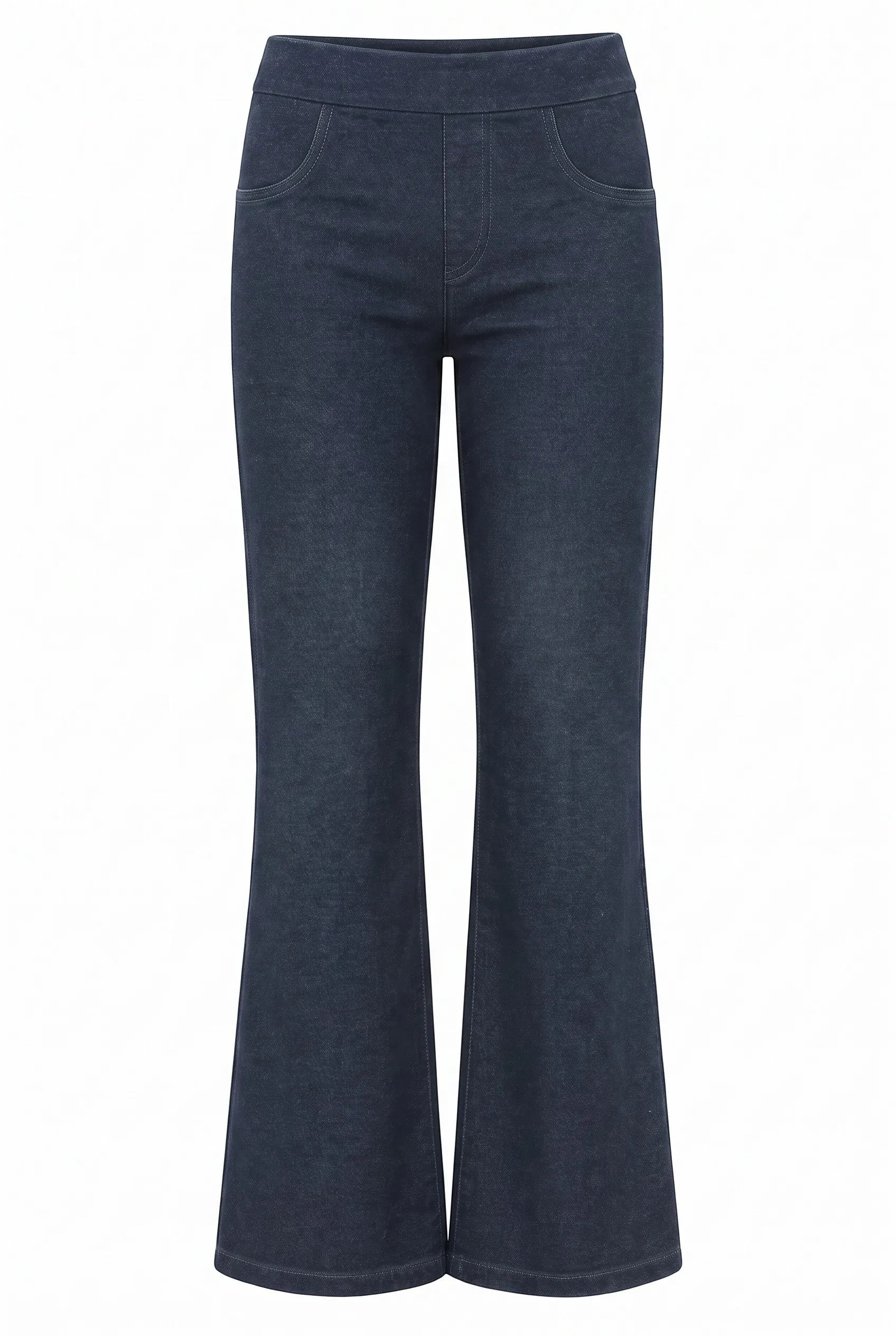 LEEZZA LOTUS EATERS STONIAN dunkle Denim-Schlupfhose mit schmaler Passform und ausgestelltem Bein, mit elastischem Bund.