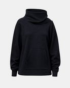 LEEZZA LOTUS EATERS ENOSIS schwarzer Pullover mit großem Schalkragen, Frontreißverschluss und aufgesetzter Fronttasche.