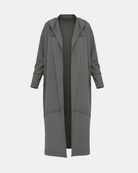 LEEZZA Ozai N Kü lange graue Punto-Weste mit Kapuze, minimalistischem Design und Seitentaschen in Oversize-Passform.