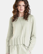 LEEZZA AMBER & MOON DARCY boxy pullover in sage green with a round neck and subtle jacquard texture