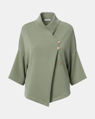 LEEZZA LOTUS EATERS AGONION sage green oversized modal jersey vest with asymmetrical button closure and wide sleeves