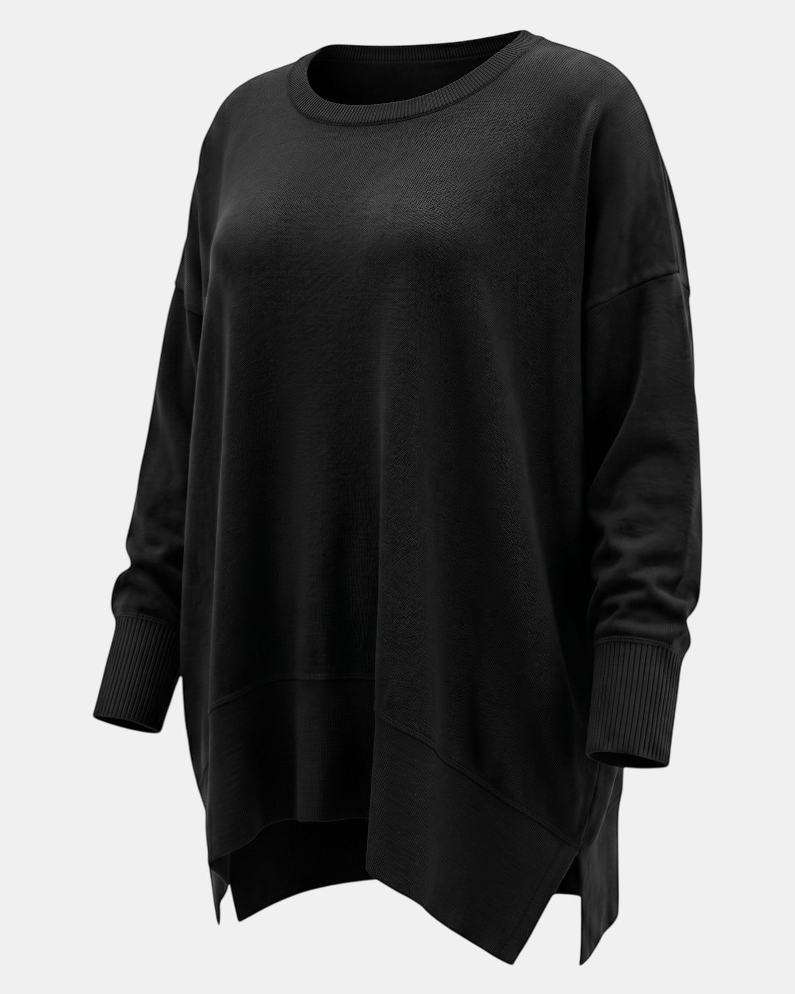 LEEZZA SORT AARHUS oversized black pullover in cotton modal jersey with a round neck and ribbed cuffs